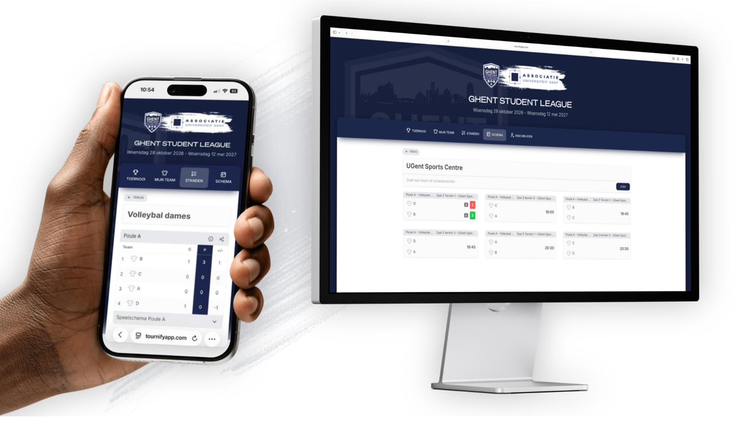 Ghent Students League platform op smartphone en desktop